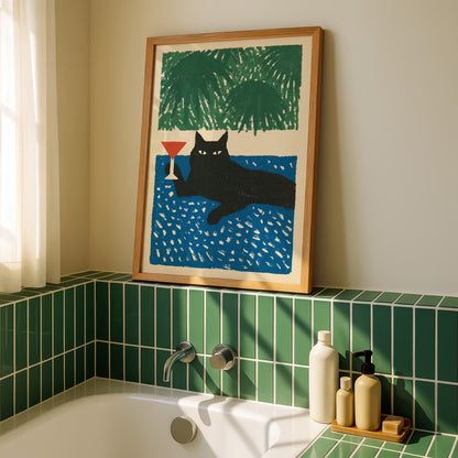 Black Cat Martini Print