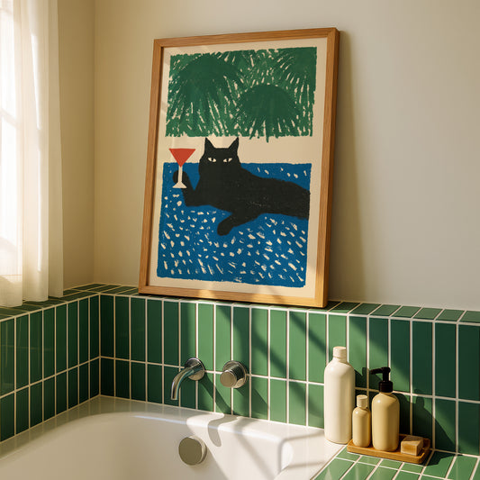 Black Cat Martini Print