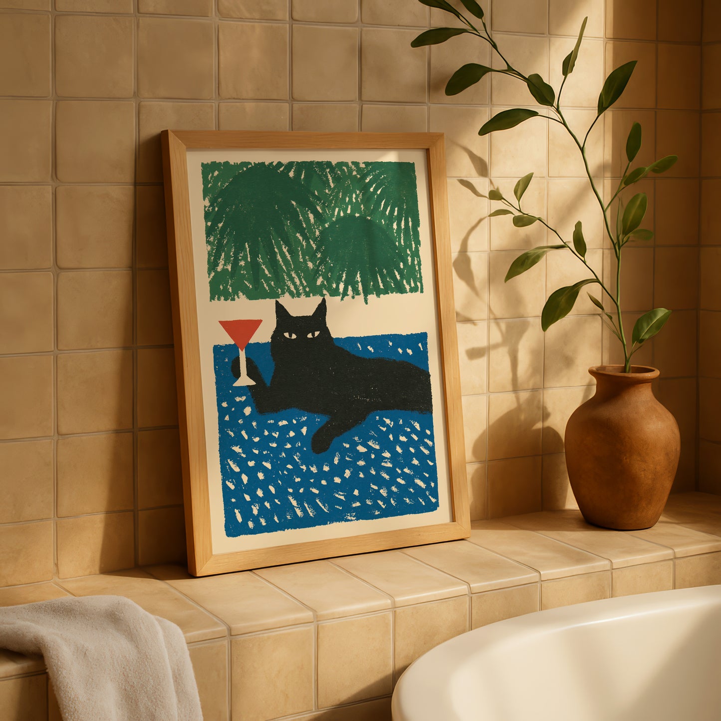 Black Cat Martini Print