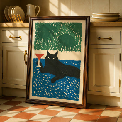 Black Cat Martini Print