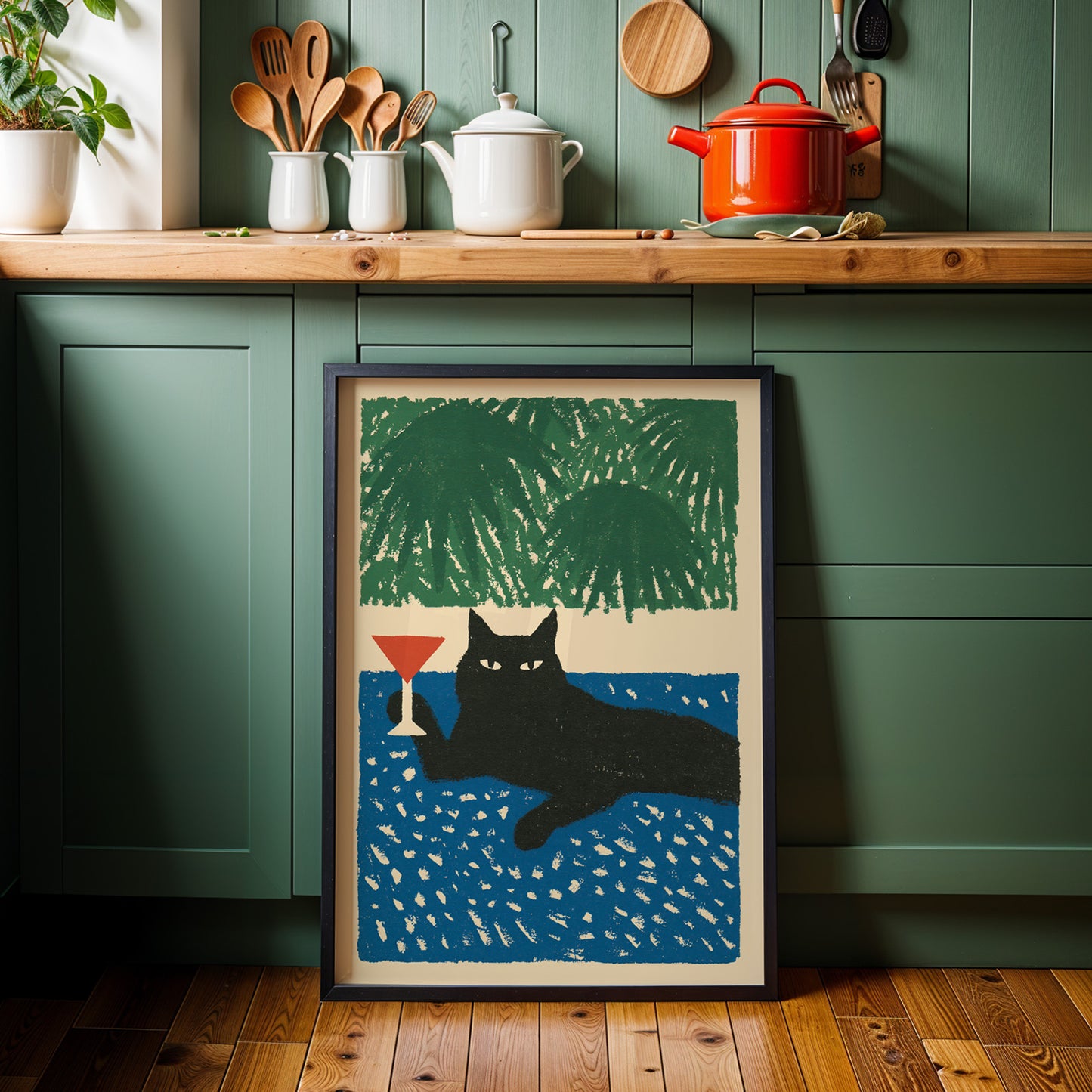 Black Cat Martini Print