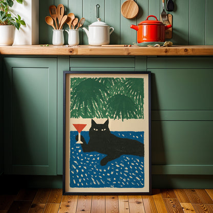 Black Cat Martini Print
