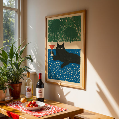 Black Cat Martini Print