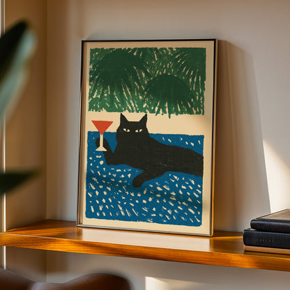 Black Cat Martini Print