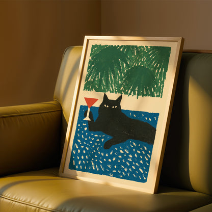 Black Cat Martini Print
