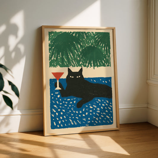 Black Cat Martini Print