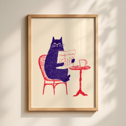 Black Cat Reading Print