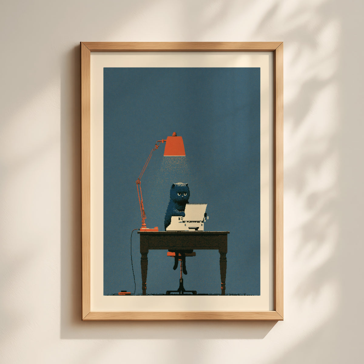 Black Cat at Desk Print