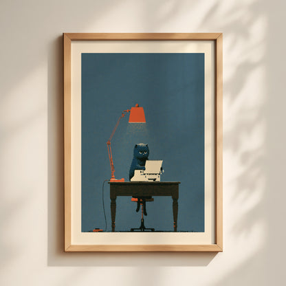 Black Cat at Desk Print
