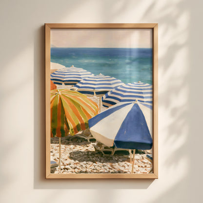 Blue Beach Parasols Print