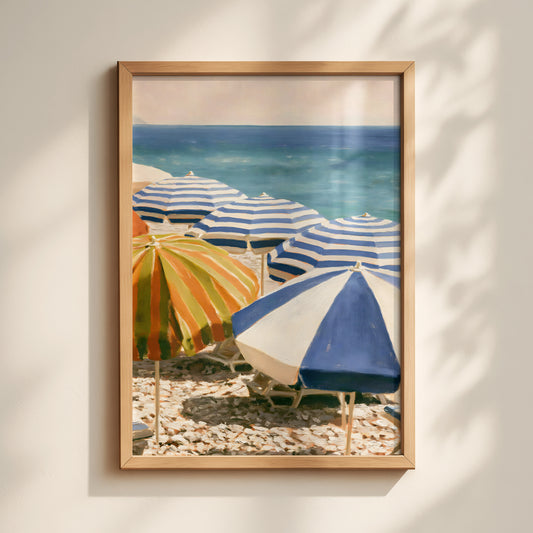 Blue Beach Parasols Print