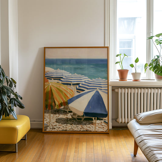 Blue Beach Parasols Print