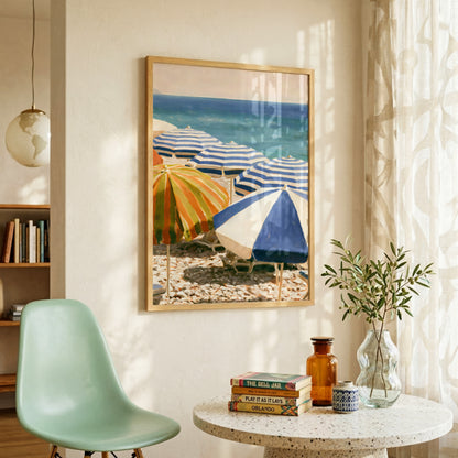 Blue Beach Parasols Print