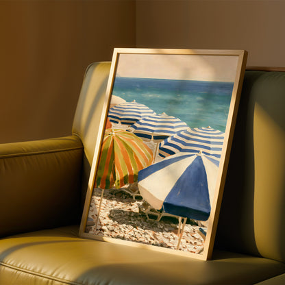Blue Beach Parasols Print