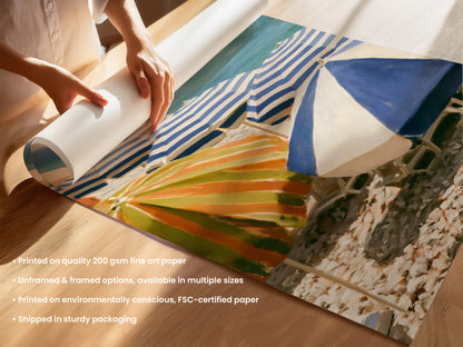 Blue Beach Parasols Print