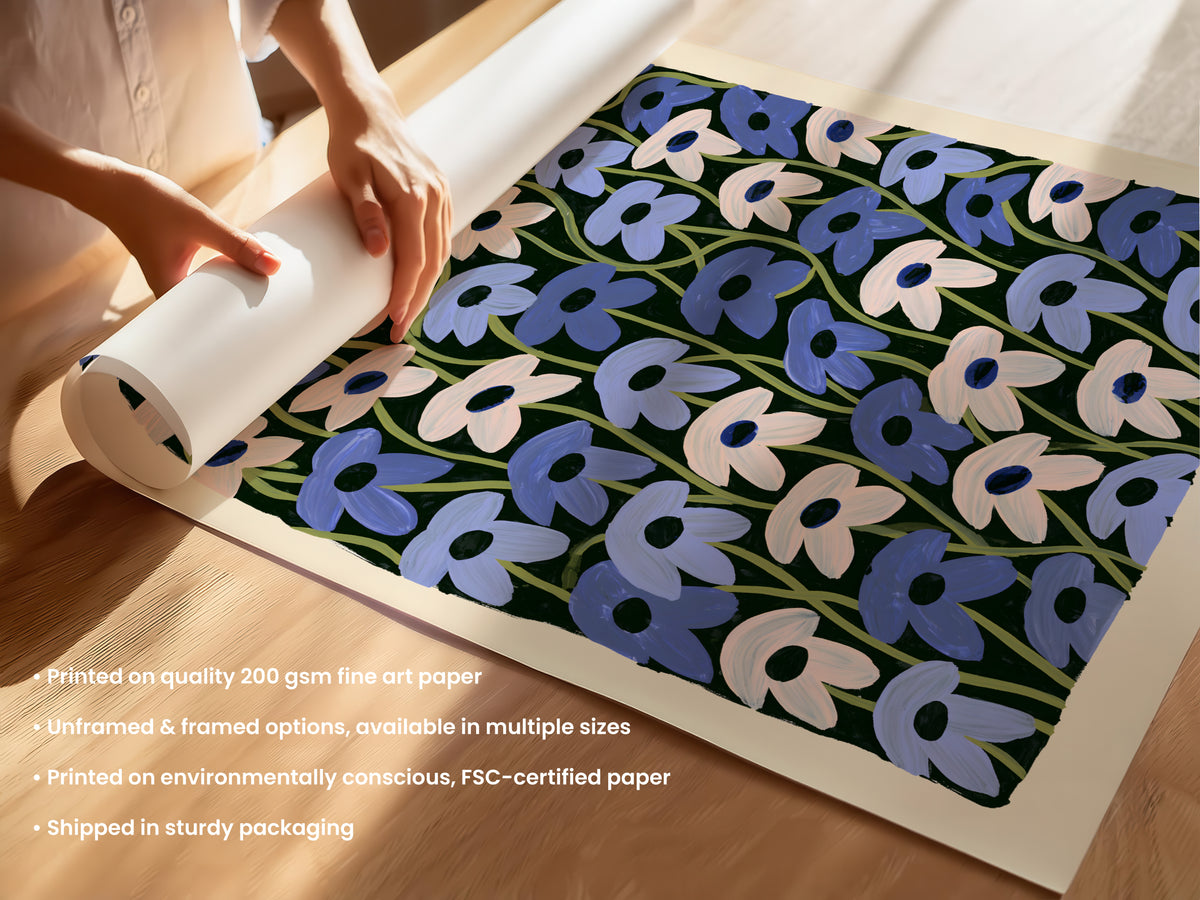 Blue Daisy Black Print