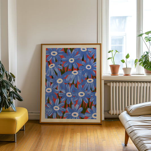 Blue Daisy Pattern Print