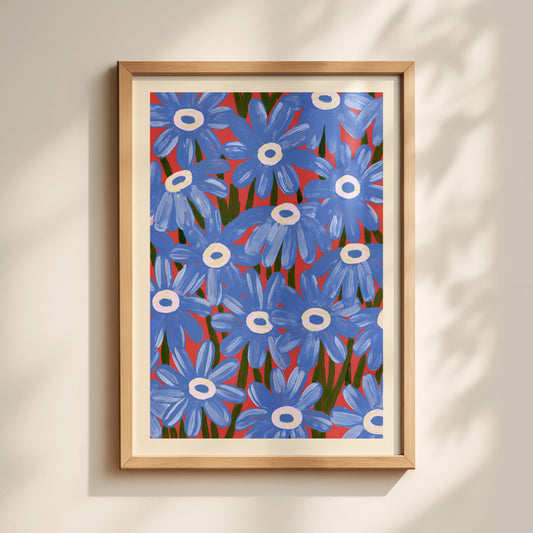 Blue Daisy Pattern Print