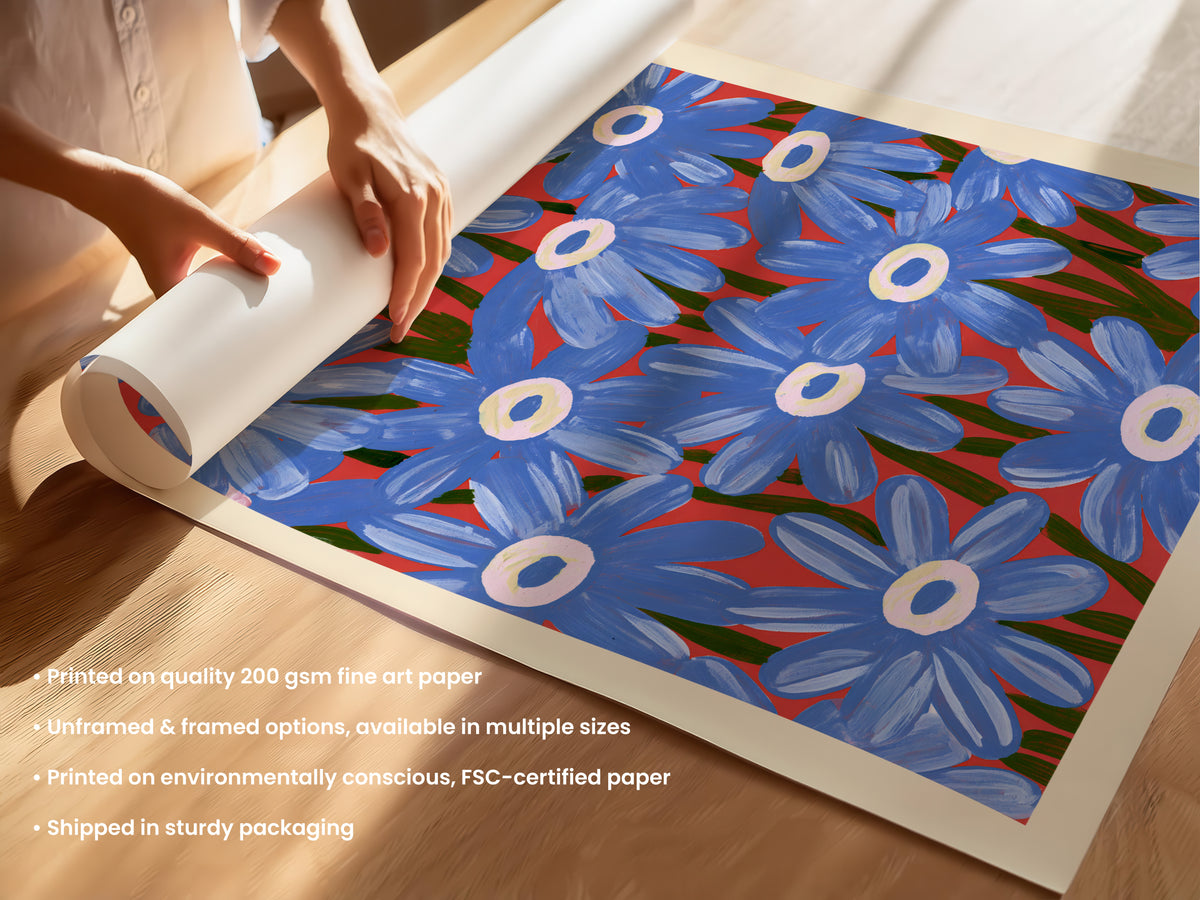 Blue Daisy Pattern Print