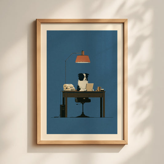 Border Collie at Desk Print