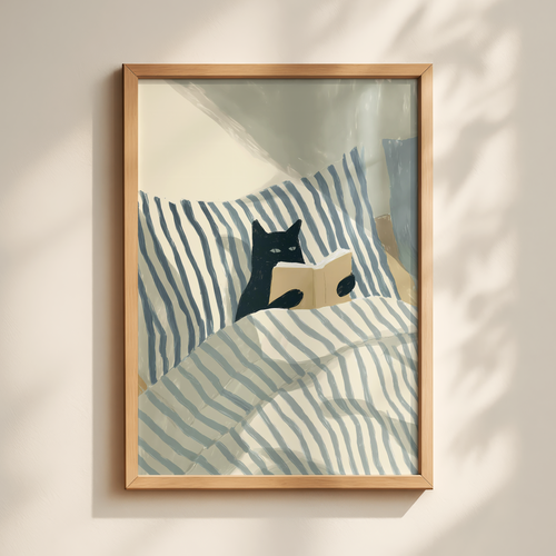 Black Cat Reading Print