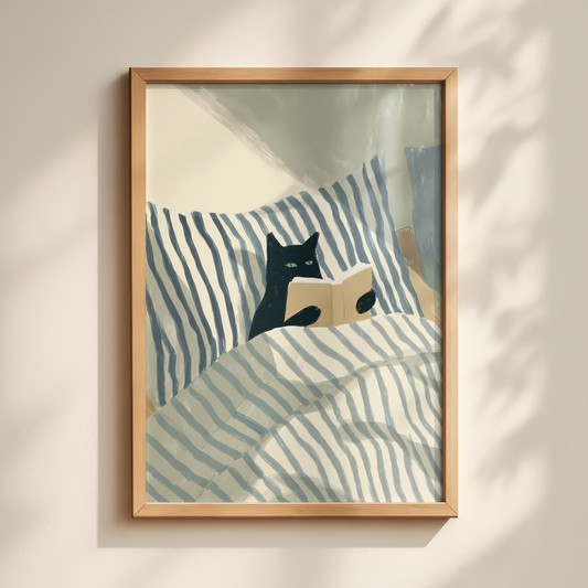 Black Cat Reading Print