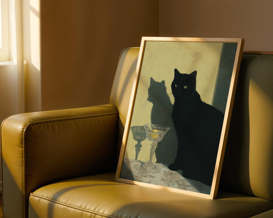 Black Cat Champagne Print