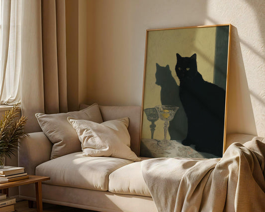 Black Cat Champagne Print