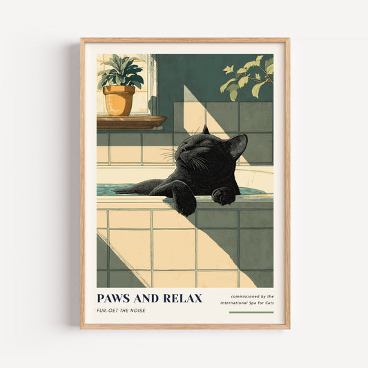 Black Cat Bathtub Print - "Paws and Relax"