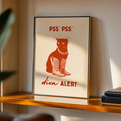 Diva Alert Cat Print