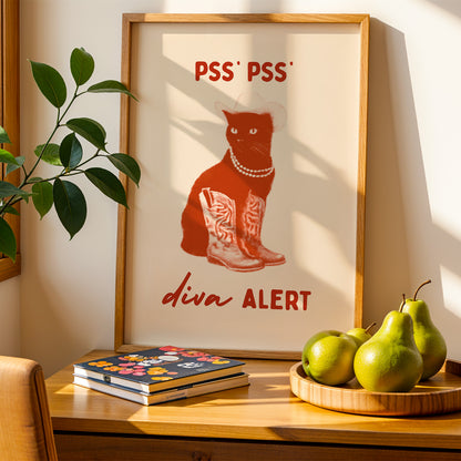 Diva Alert Cat Print