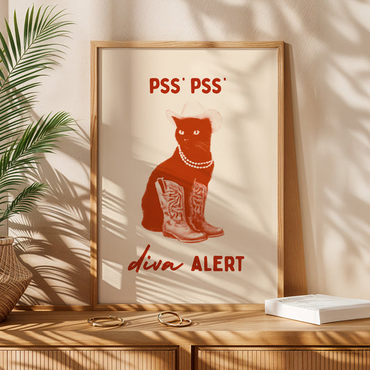 Diva Alert Cat Print