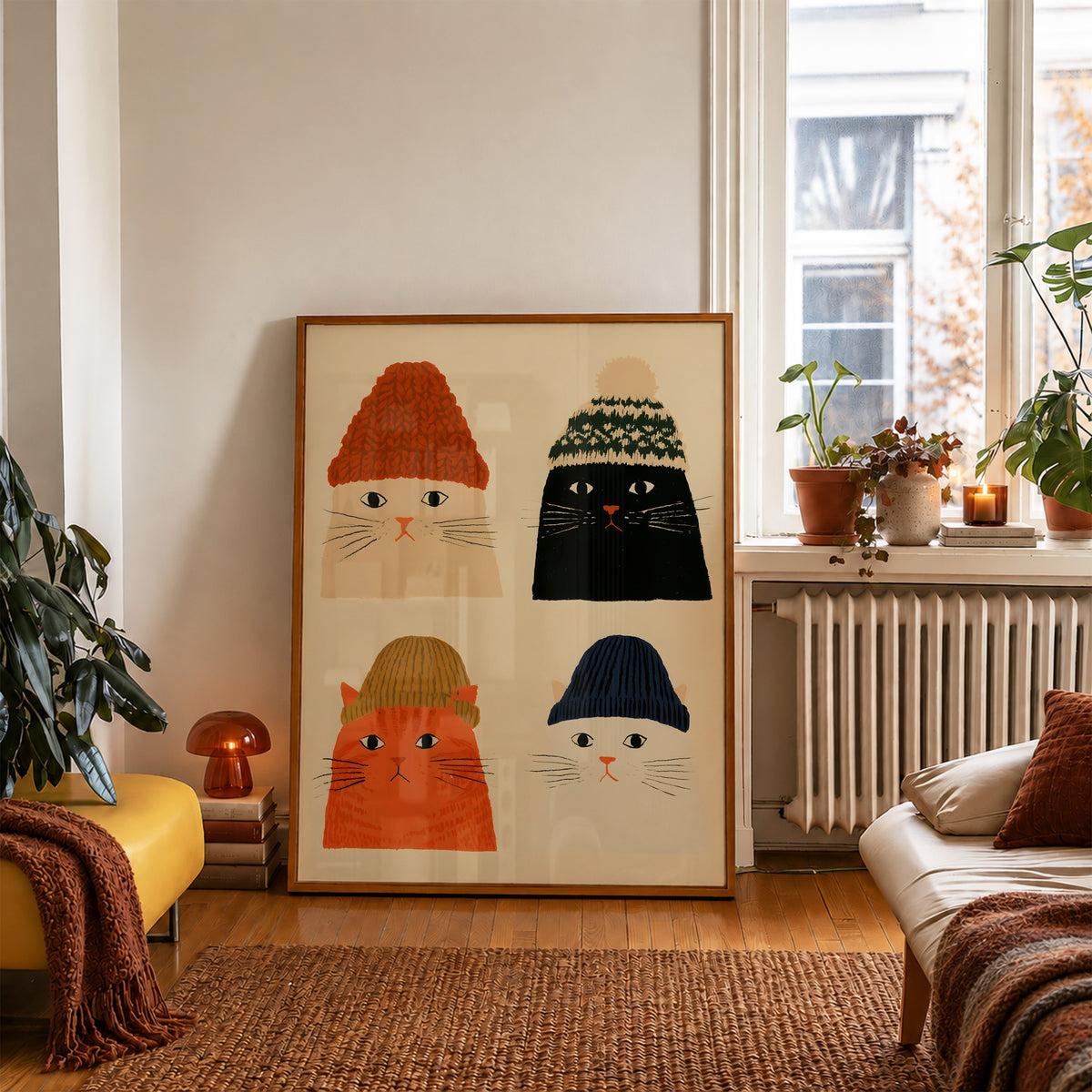 Cats in Beanies Print 03 Living Room 4 (autumnal).jpg