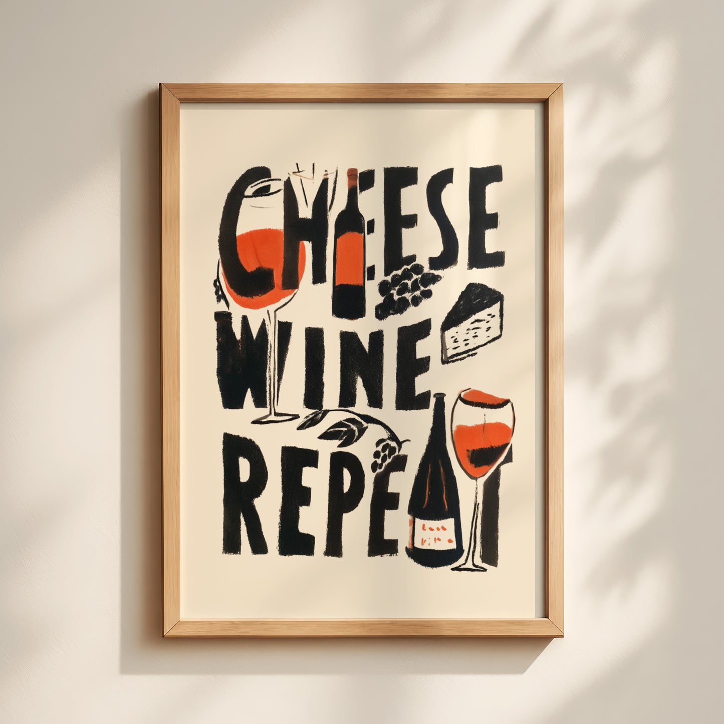 Cheese Wine Repeat Print
