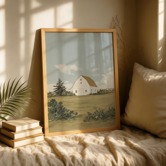 Coastal Wall Art Print, Farmhouse Decor, Hamptons Decor Landscape, Spring Decor, White Barn Art, Nancy Meyers Aesthetic