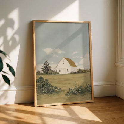 Coastal Wall Art Print, Farmhouse Decor, Hamptons Decor Landscape, Spring Decor, White Barn Art, Nancy Meyers Aesthetic