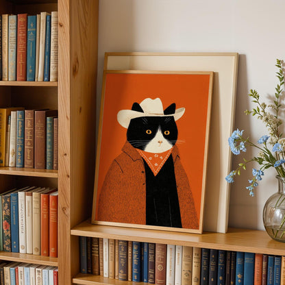 Cowboy Cat Print (Black & White Cat)