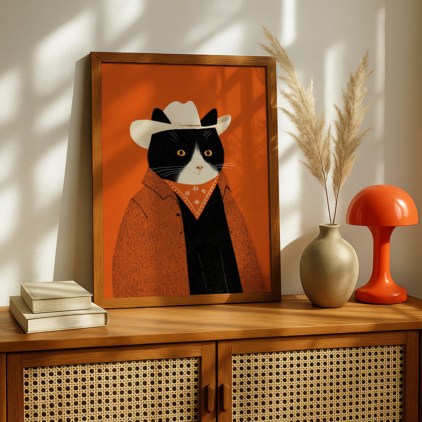 Cowboy Cat Print (Black & White Cat)