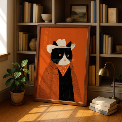 Cowboy Cat Print (Black & White Cat)