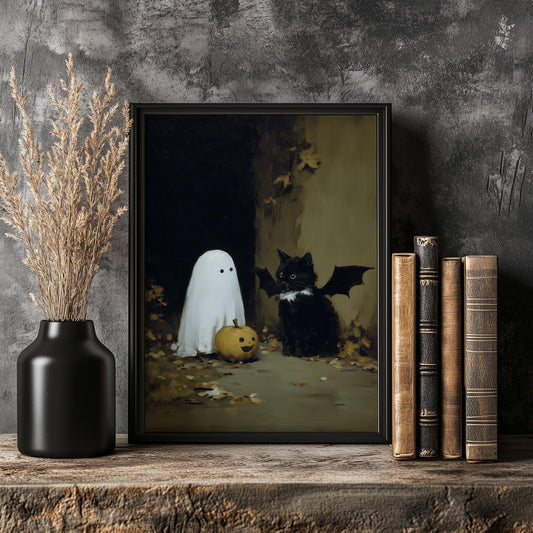 Pumpkin Pals Ghost & Cat Print