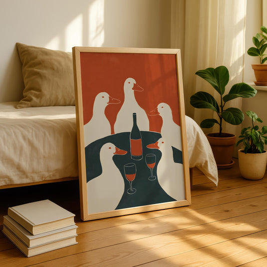 Duck Drinking Wine – Red Print