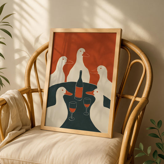Duck Drinking Wine – Red Print