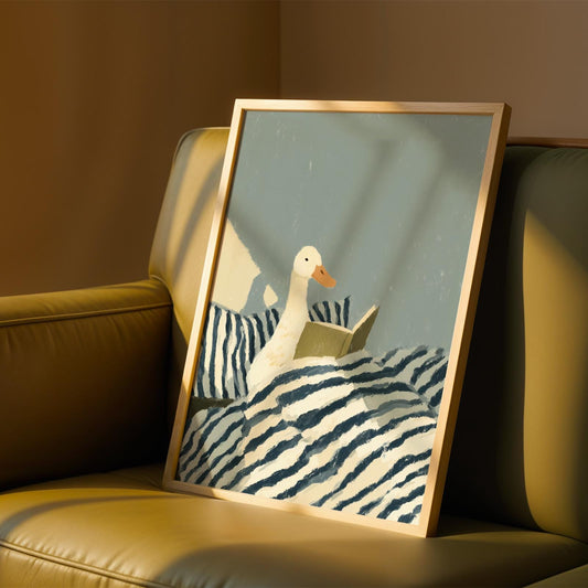 Duck Reading in Bed Print