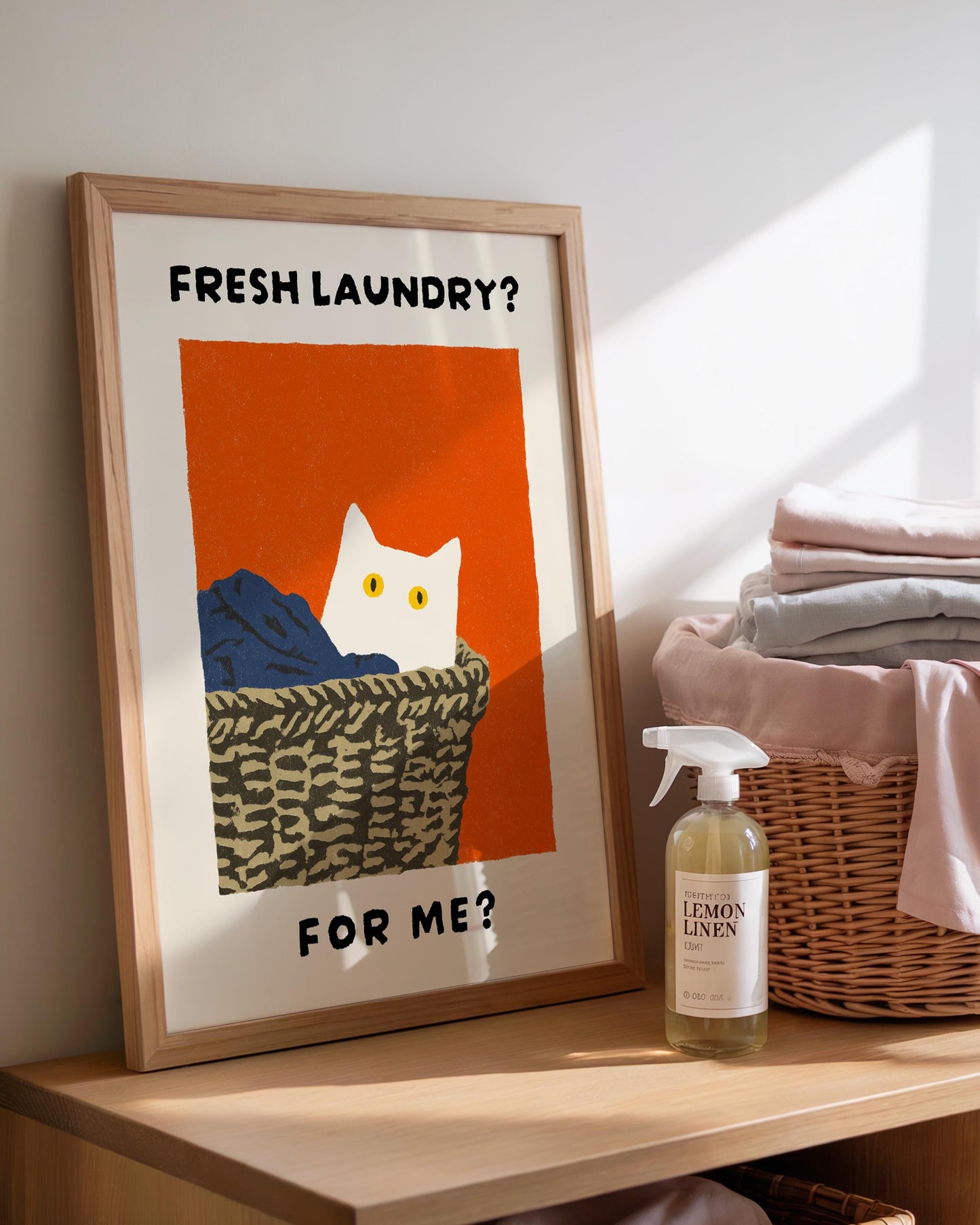 Fresh Laundry Cat Print - "Fresh Laundry? For Me?"