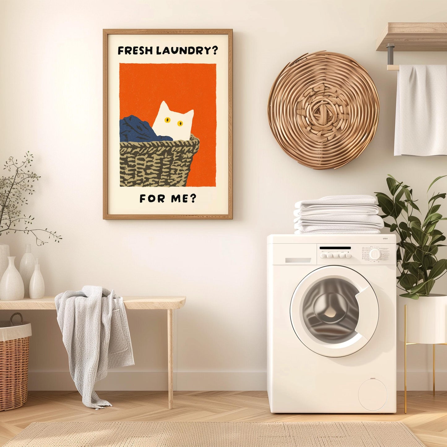 Fresh Laundry Cat Print - "Fresh Laundry? For Me?"