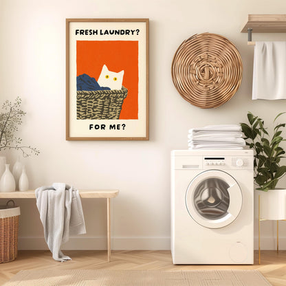 Fresh Laundry Cat Print - "Fresh Laundry? For Me?"