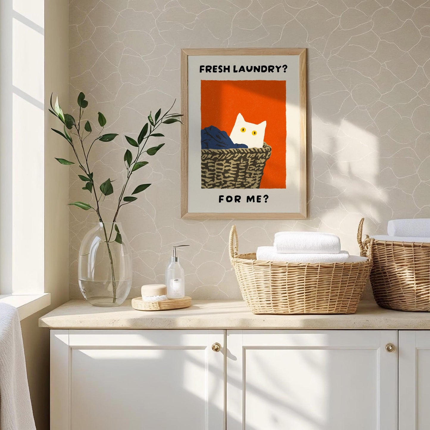 Fresh Laundry Cat Print - "Fresh Laundry? For Me?"