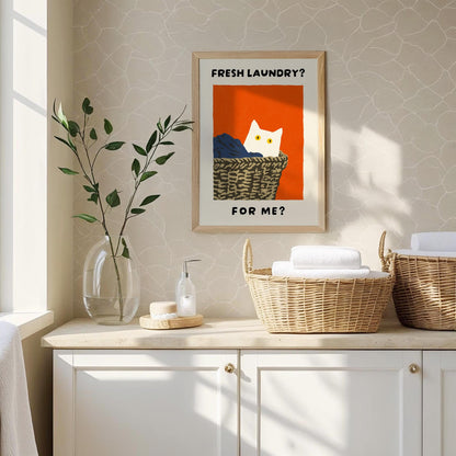 Fresh Laundry Cat Print - "Fresh Laundry? For Me?"