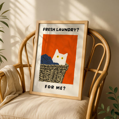 Fresh Laundry Cat Print - "Fresh Laundry? For Me?"