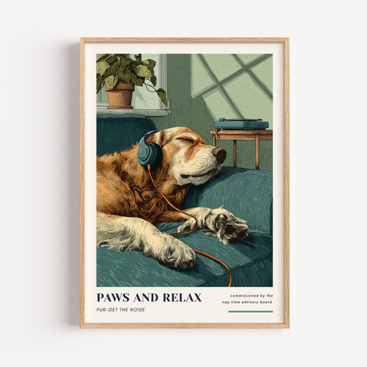 Golden Retriever Headphones Print